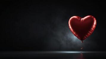 Shiny Red Heart-Shaped Balloon Floating Elegantly Against a Moody Dark Background with Romantic Lighting photo
