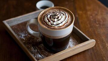 Rich Mocha Coffee with Whipped Cream and Chocolate Drizzle tray photo