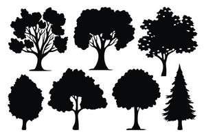 Trees silhouettes set isolated flat illustration on white background vector