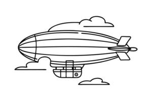 Airship Air transport Line art flat illustration on white background. vector