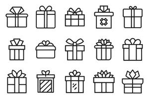Gift box open related editable stroke outline icon set flat illustration vector