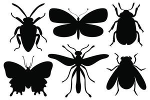 insects silhouettes set isolated flat illustration on white background vector