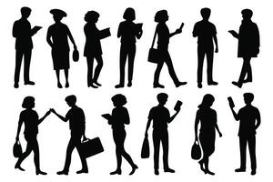 Axonometric people silhouettes set isolated flat illustration on white background. vector