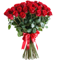 bouquet of red roses with red ribbon on transparent background png