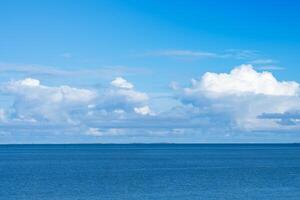 Sky blue on ocean sea background,Summer beach with abstract water texture and clear sky,white clouds,Nature background Spring seascape in island with copy space for environment or holiday banner photo