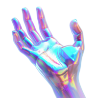 Futuristic 3D hand with a stunning holographic effect. Isolated image, for easy use in digital art, tech designs, and sci-fi projects. Perfect for modern visuals, branding, and creative concepts. png