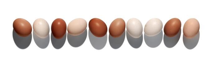 Pattern of Brown and White Eggs with shadow, minimal style aesthetic holiday background, isolated natural organic chicken eggs, breakfast ingredients, minimalist food composition, neutral color photo