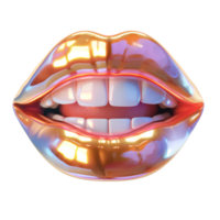 Futuristic 3D smiling lips with a holographic effect. Open mouth with teeth. Vibrant colors, creating a striking, modern look. Isolated image, for digital art, beauty concepts, and creative designs. png