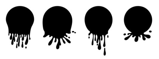 Circle with melting and splashing drips set. Abstract flowed down silhouettes for paint, honey label, sticker, badges. illustration isolated on background vector