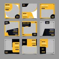 Set of Editable minimal square banner template. Black and yellow background color with stripe line shape vector