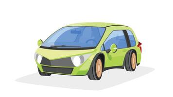 Objec perspective design of mini car green color. Can view inside car. Shadow and isolated white background. vector