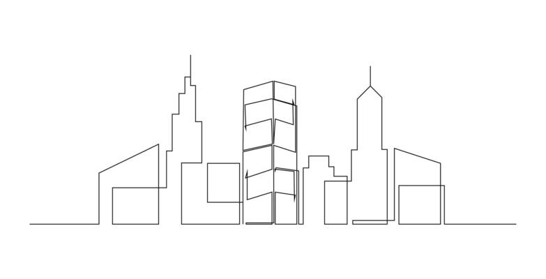 Abstract modern House City Skyline continuous one line drawing art illustration