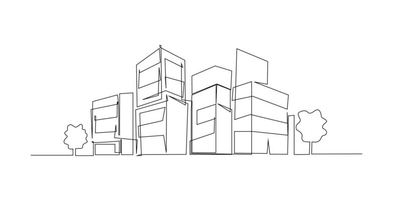 Abstract modern House City Skyline continuous one line art drawing illustration