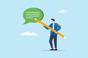 Flat illustration of businessman write message on speech bubble to communicate effectively in writing vector