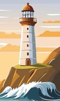 A minimalist lighthouse on a lonely cliff vector