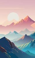 featuring layered misty peaks, soft gradients, and a quiet sunrise glow vector