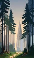 A peaceful forest path at dusk vector