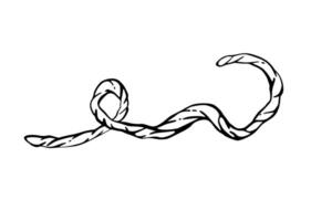 Looped Thread, yarn for needlework, embroidery or knitting. Rope, twine or twisted canvas thread. Black line art hand drawing Illustration for hobby knitters product. isolated from background vector