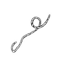 Thread, yarn for needlework, embroidery or knitting. Black line art hand drawing. Rope, twine or twisted canvas thread. Illustration for hobby knitters product, print. isolated from background vector