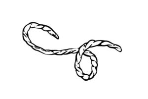 Wavy rope, curve Thread, yarn for needlework, knitting. Black line art hand drawing. Twisted canvas thread. Illustration for hobby knitters, handicrafts product label. isolated from background vector