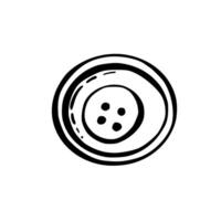 Round Button. Sewing item with two hole. Hobby handicrafts and sewing object. Black line art hand drawing illustration. Clipart for handmade blog, product label, logo. Isolated from background vector