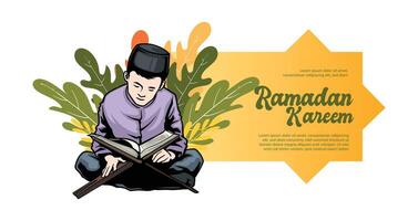 ramadan hand drawn reading Qur'an vector