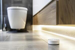 Modern smart home technology in a minimalist bathroom design photo