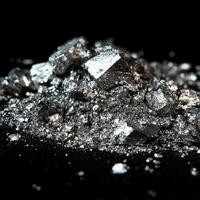 Close-up of shiny metal ore on black surface highlighting metallic texture photo