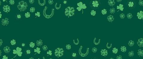 Patricks Day, clover pattern on green. vector