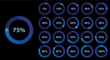 Dark-Themed Gradient Circular Progress Chart Set vector