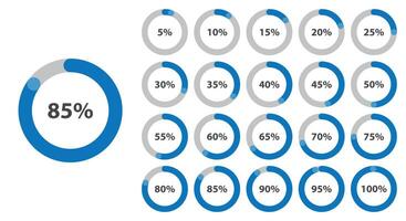 Blue Circular Percentage Progress Chart Set vector