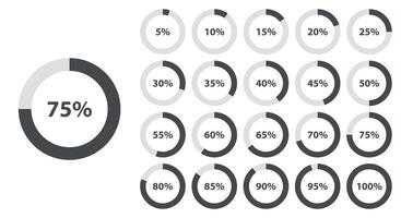 Percentage Progress Circle Chart Set with Various Levels vector