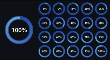 Neon Blue Circular Progress Chart Set on Dark Background vector