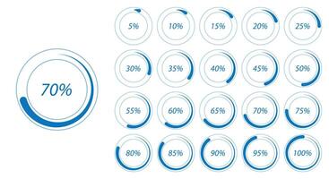 Thin Line Circular Progress Chart Set with Percentages vector