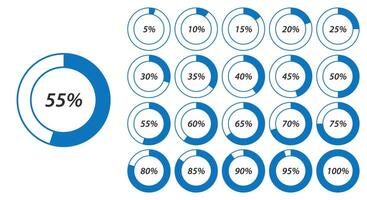 Blue Circular Percentage Progress Chart Set with Various Levels vector