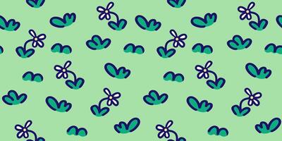 seamless pattern with doodle grassy and flowers vector
