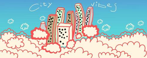 big city in clouds background vector