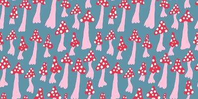seamless pattern with doodle mushrooms on gray back vector