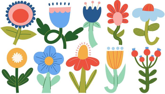 Set of flowers. Simple abstract flowers. Modern geometric flower. Style for banners, wallpaper, posters, websites, online shopping.