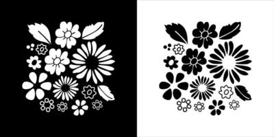 Silhouette flower set and leafs. vector