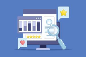 Customer analysis software concept, business intelligence, website report, customer data analysis, website traffic, data graph diagram, customer profile interface. flat illustration on background. vector
