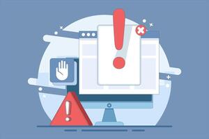 Online Fraud Warning Concept Data Warning Message or Exclamation Mark Danger Warning Cyber Risk Fraud on Digital Internet Sites Laptop Computer PC, Unsecured Network Virus Attack. design. vector