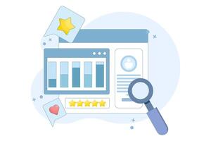 Customer analysis software concept, business intelligence, website report, customer data analysis, website traffic, data graph diagram, customer profile interface. flat design illustration. vector