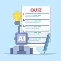 technology concept for answering questions. answering questions with the help of AI or artificial intelligence. illustration of asking a robot for help to answer a quiz. flat design illustration. vector