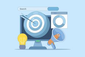 SEO and SMM optimization concept. Digital marketing, SMM digital web technology. Improve search engine ranking, Search engine traffic, Testing website SEO, cartoon flat design illustration. vector