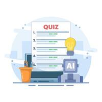 technology concept for answering questions. answering questions with the help of AI or artificial intelligence. illustration of asking a robot for help to answer a quiz. flat style design illustration vector