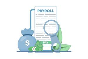 salary payment concept. Invoice paper. payroll, invoice sheet. Payroll template, calculate salary, budget concept. Top view. Flat cartoon design illustration on background. vector