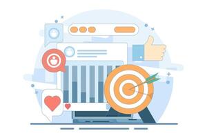 SEO and SMM optimization concept. Digital marketing, SMM digital web technology. Improve search engine ranking, Search engine traffic, Testing website SEO, cartoon flat illustration. vector
