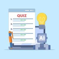 technology concept to answer questions. answering questions with the help of AI or artificial intelligence. illustration of asking a robot for help to answer a quiz. flat illustration on background. vector