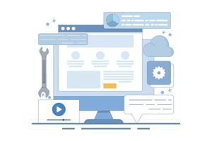 Content management system concept, website CMS, CMS development. Software used to create, manage and publish digital content. Flat design illustration. vector
